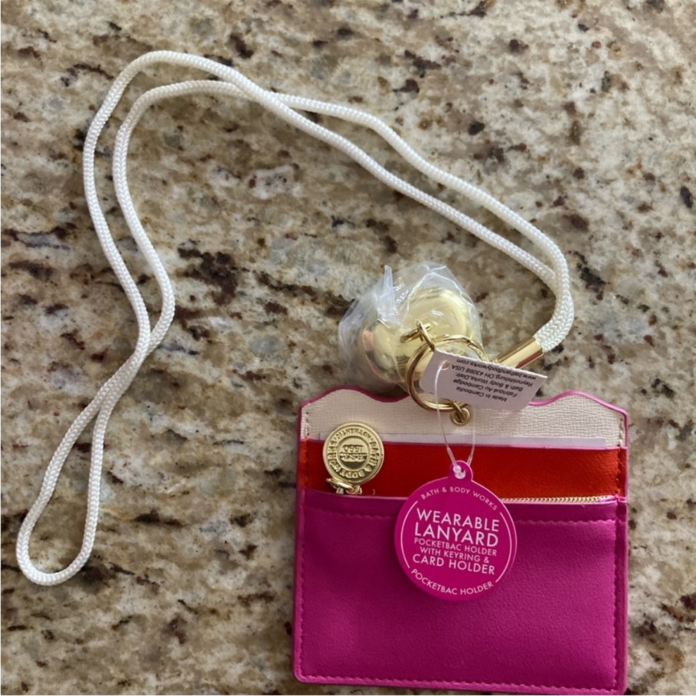 NEW! Bath & Body Works Pink and Red Key Card Holder with Lanyard